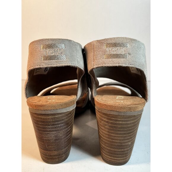 TOMS Suede Majorca Cutout Block Heels Womens Casual Sandals Shoes Taupe Size 6M - Picture 5 of 16